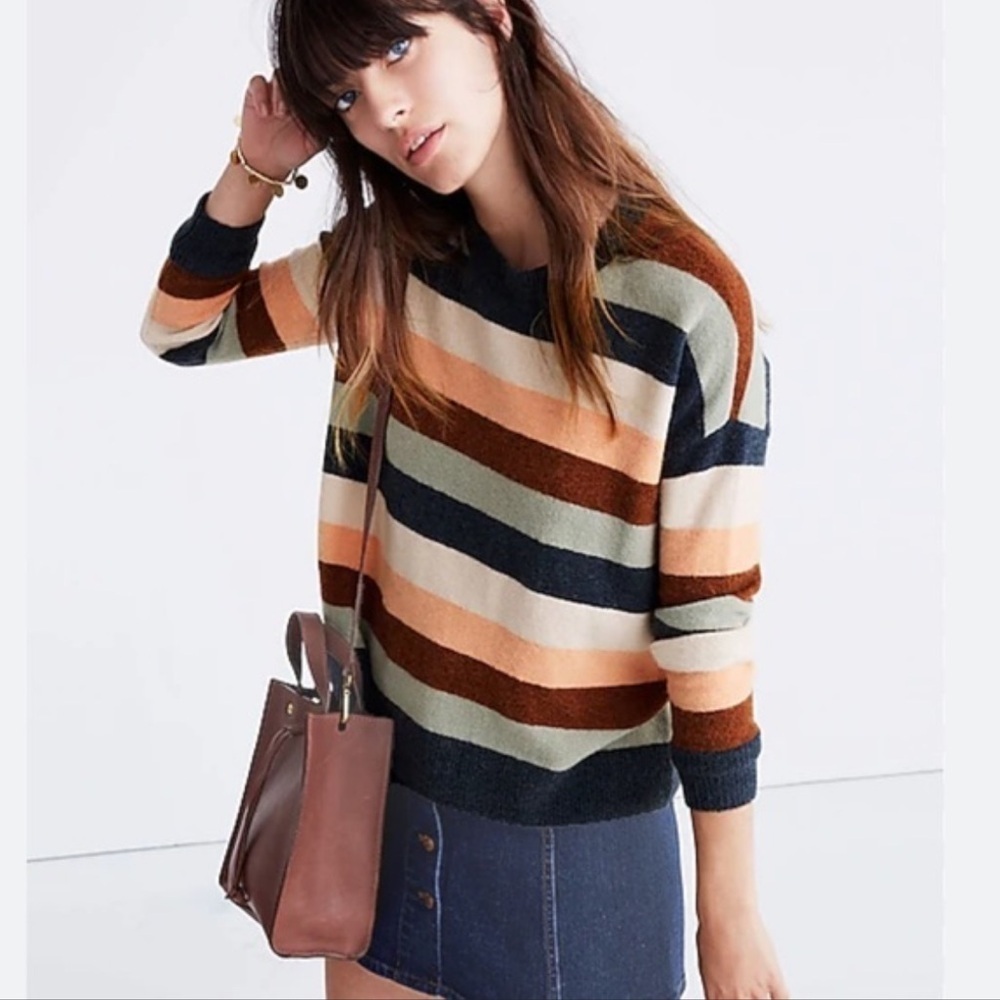 Madewell Pullover Elmwood Striped Wool Blend Sweater Women’s Size XS Navy Brown